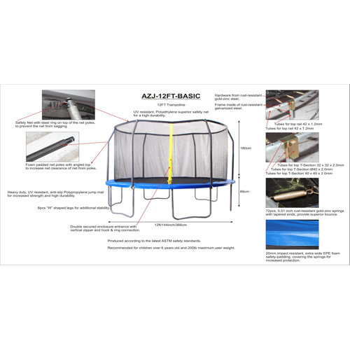 AirZone Play Backyard Jump 12' Round Trampoline with Safety Enclosure
